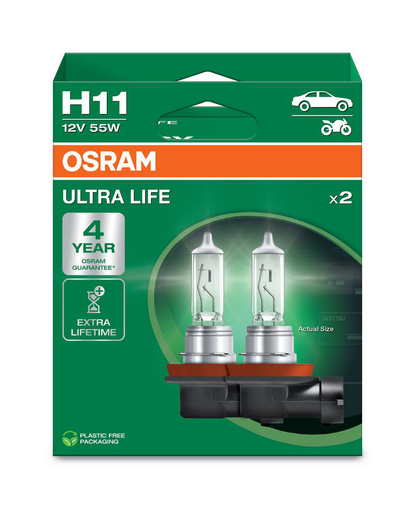 Halogenlampa H11 Ultra Life (2-Pack) Osram - VW - Toyota - Ford - Renault - Audi - Mercedes - BMW - Peugeot