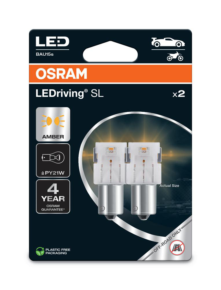 Ledlampa PY21W LEDriving Orange (2-Pack) Osram