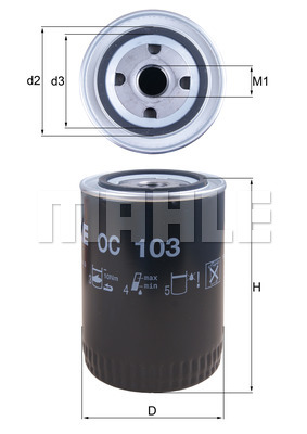 Mahle OC 103 oljefilter, skruemontert, gjenge 13/16"-16 UNF, Ø94 mm, h