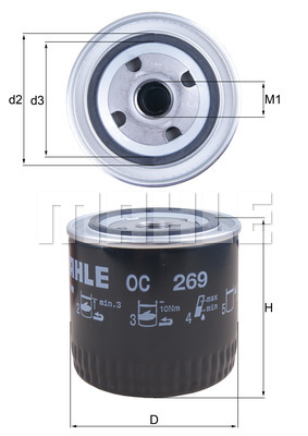 Mahle OC 269 oljefilter – skrufilter, diameter 93,2 mm, høyde 96,0 mm, - Honda - Accord. Rover - 800-serie