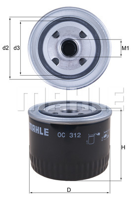 Mahle OC 312 oljefilter – skrufilter, diameter 93 mm, gjengemål 13/16" - Land-rover Freelander - Rover 600-serie, 200-serie, 400-serie, 45