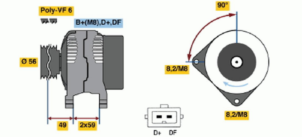 Generator Bosch - Skoda - Octavia. VW - Golf iv, Sharan, Beetle. Audi - A3. Seat - Alhambra