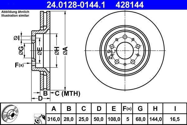 ATE Bromsskiva 24.0128-0144.1 - Volvo - S60, Xc90