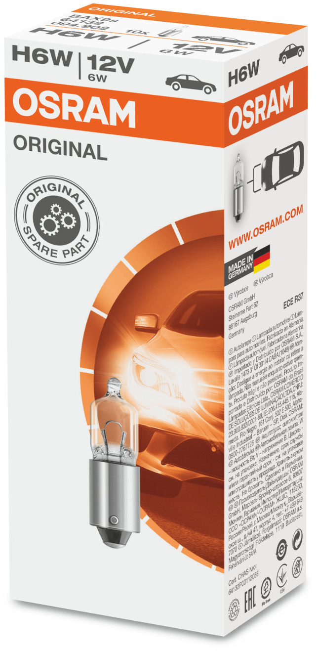 Osram Original - Glödlampa H6W 6W 12 V 1-pack - VW - Ford - Audi - BMW - Citroen - Saab - Mercedes - Mini