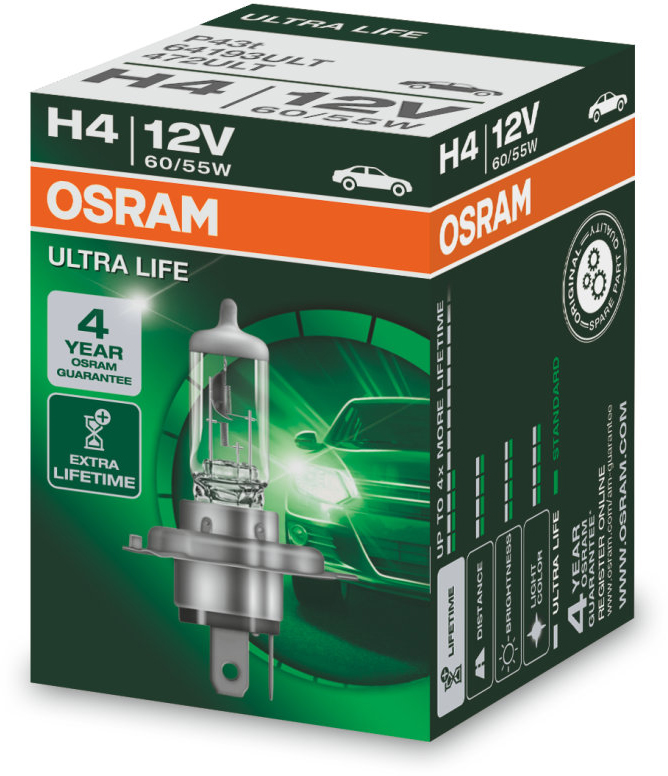 Osram Ultra Life - Glödlampa H4 60/55W 12 V 1-pack - VW - Toyota - Renault - Ford - Volvo - Skoda - Opel - Audi