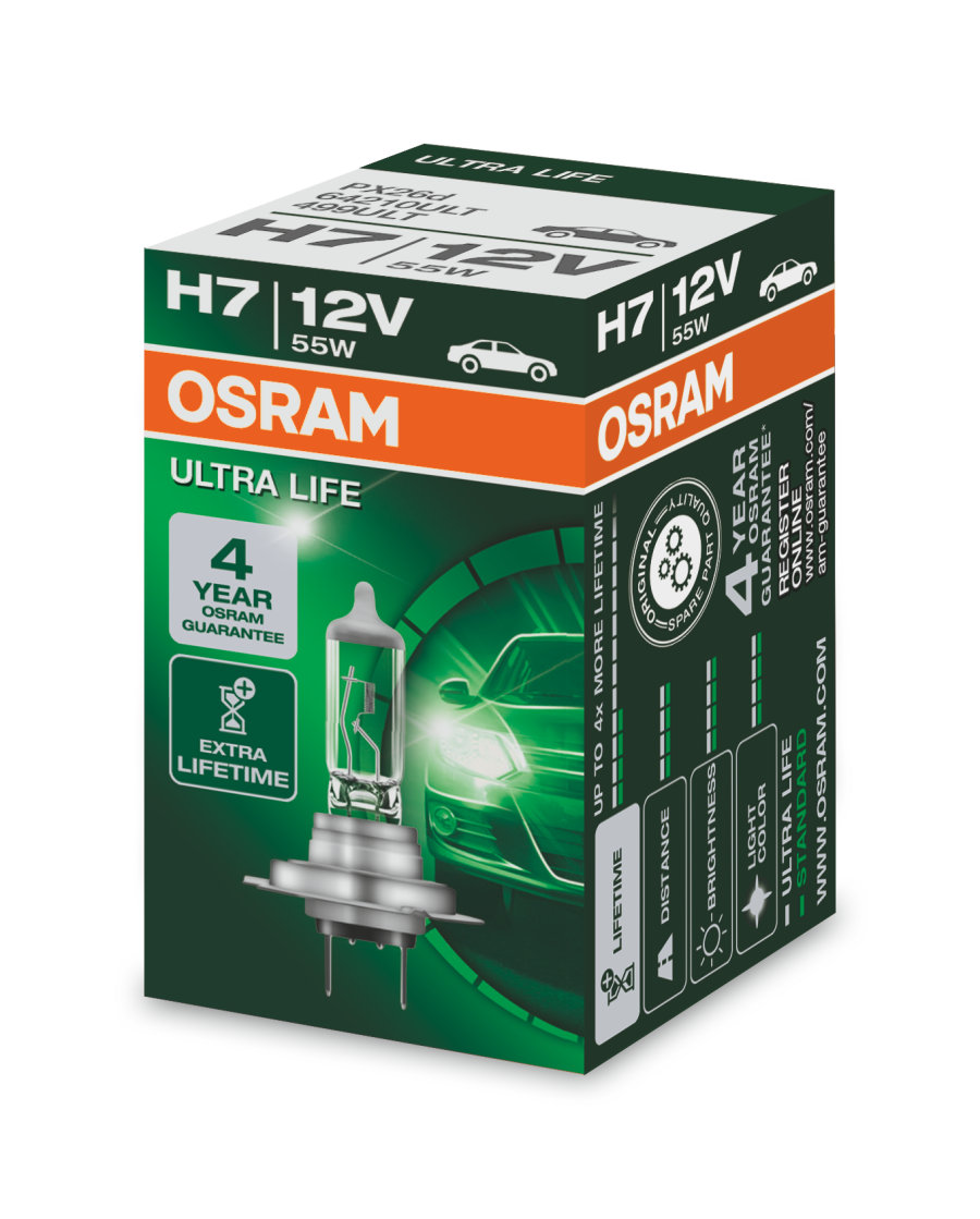 Osram Ultra Life - Glödlampa H7 55W 12 V 1-pack - Volvo - VW - Mercedes - Ford - Audi - Peugeot - BMW - Skoda