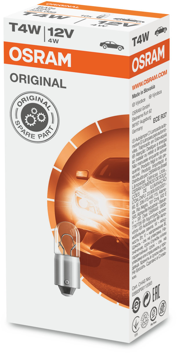 Osram Original - Glödlampa T4W 4W 12 V 1-pack - VW - Volvo - Saab - Audi - Toyota - Mitsubishi - Opel - Renault