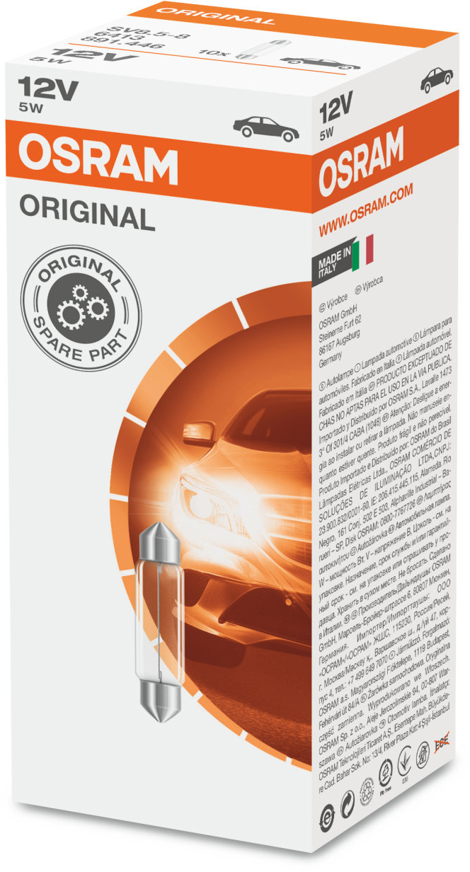 Osram Original - Glödlampa Sockelglödlampa 5W 12 V 1-pack - Volvo - VW - Toyota - Ford - Kia - Audi - Saab - Skoda