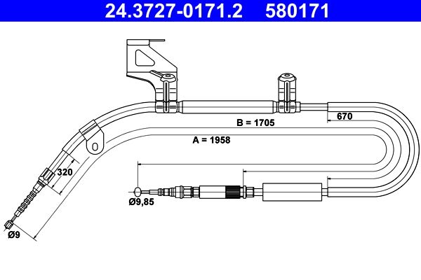 ATE Handbromsvajer 24.3727-0171.2 - Audi - A6