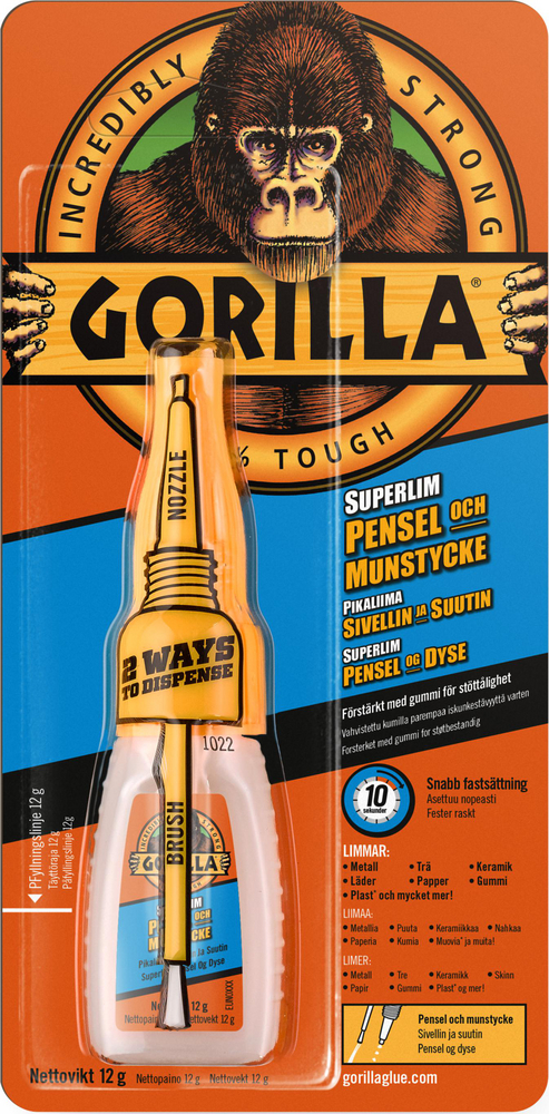 Gorilla Glue Superlim pensel och munstycke - Snabblim 12 g
