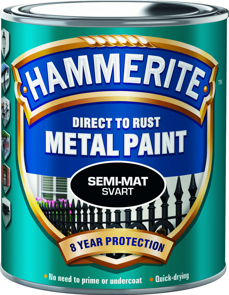 Hammerite Hammarlack - Semi-Mat Svart 250 ml - Rostskyddsfärg / Metall