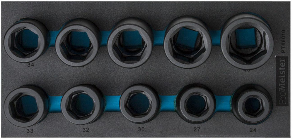 Hylssats 1" Kraft 6-Kant 24-46mm Långa 10-Delar ProMeister