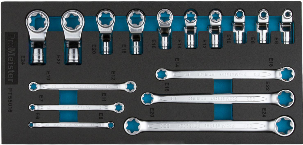 Blokknøkler og ringnøkler med LED, Torx 3/8 «post 16 deler