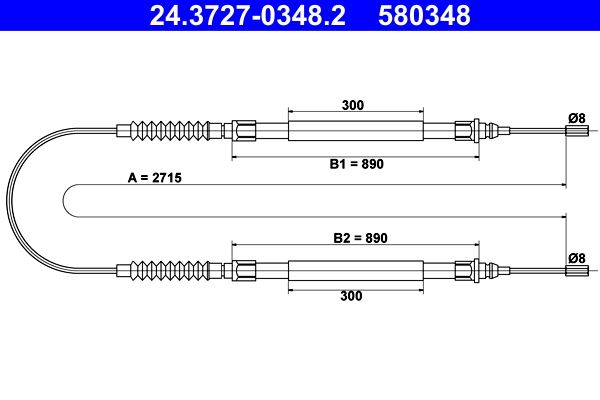 ATE Handbromsvajer 24.3727-0348.2 - Citroen - Jumper. Peugeot - Boxer. Fiat - Ducato