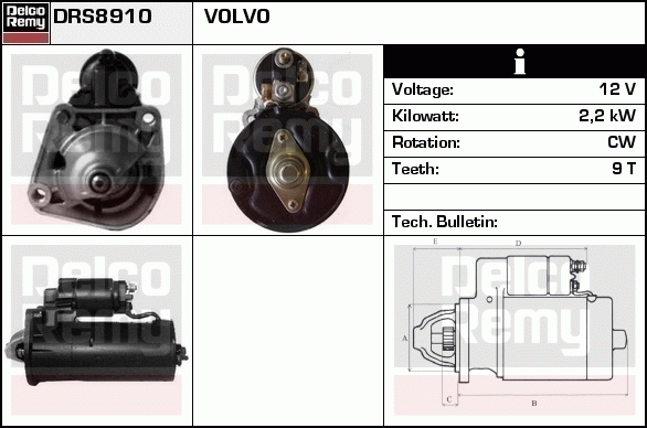 Startmotor - Volvo - V70, Xc70, S60, Xc90, S80 - OE 8602355,8602818,30658567,9496882,3803646