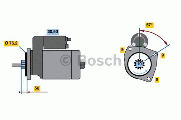 Startmotor Bosch - VW - T4 transporter, T4 transporter syncro. Porsche - 968