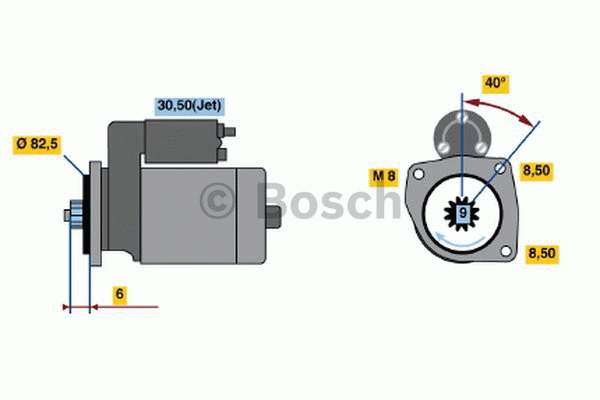 Startmotor Bosch - VW - Polo, Lupo, Cross-polo. Skoda - Fabia. Seat - Ibiza, Cordoba, Arosa