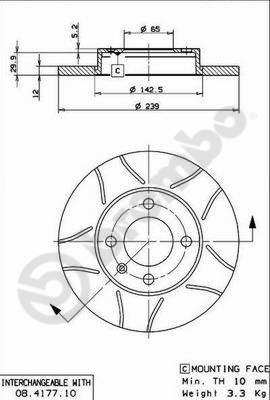 Bromsskiva Brembo - VW - Seat - Audi - OE 839615301E,321615301,175615301,839615301,171615301,839615300,ZBA615301,L321615301