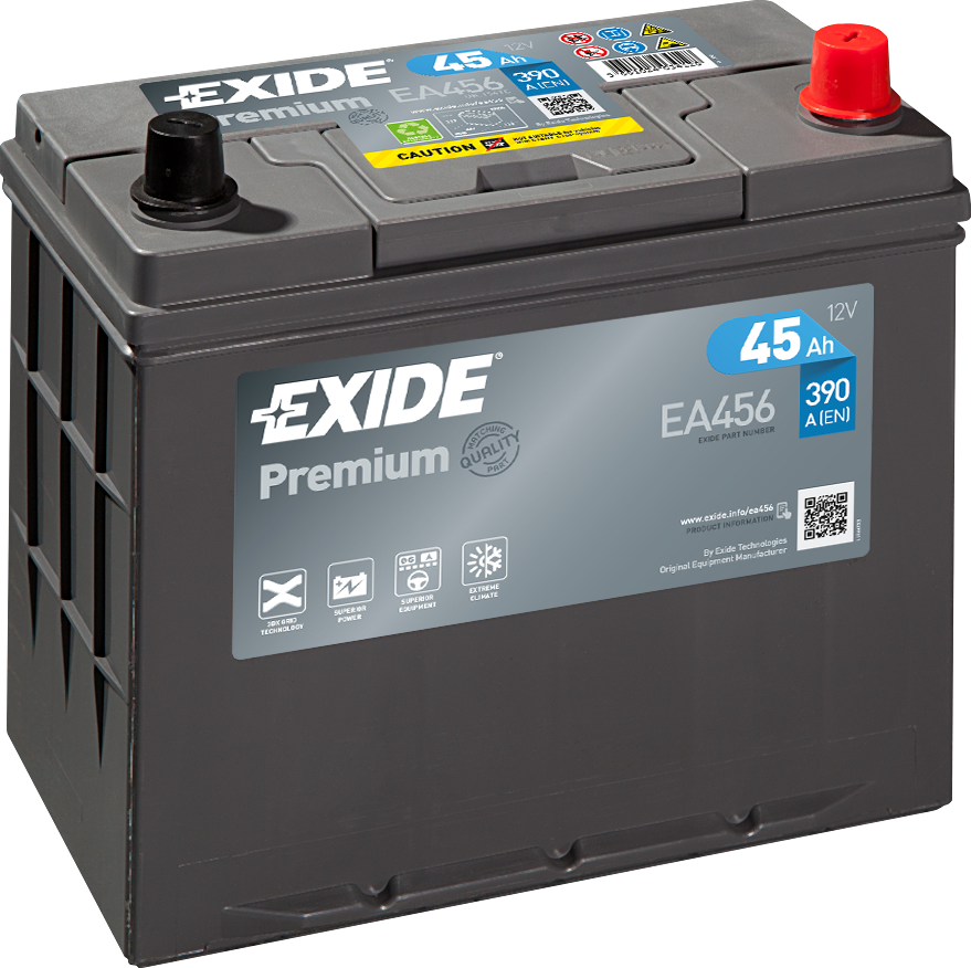 Exide Premium EA456 45 Ah - Bilbatteri | Startbatteri - Hyundai - Kia - Toyota - Suzuki - Honda - Daihatsu - OE 31500SWTZE010M1,KE24145J05NY