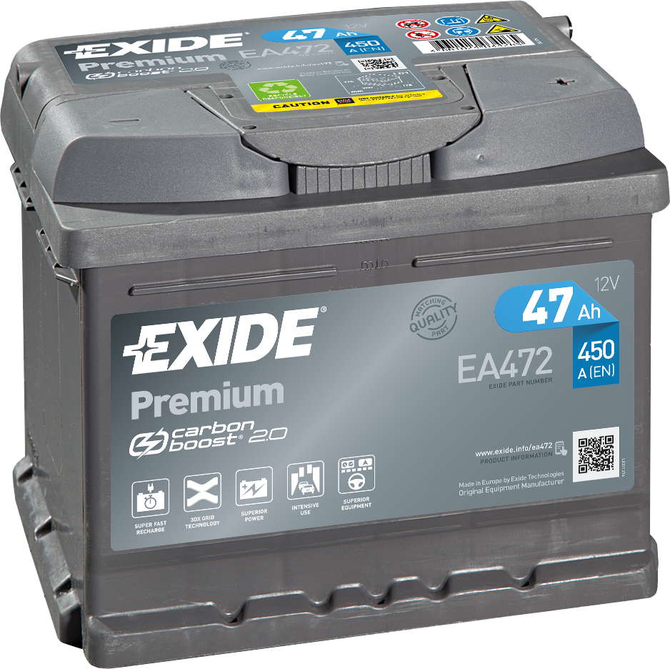 Exide Premium EA472 47 Ah - Bilbatteri / Startbatteri - VW - Ford - Renault - Opel - Toyota - Nissan - Suzuki - Seat