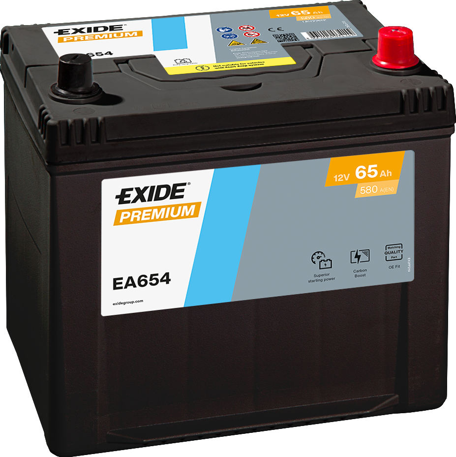 Exide Premium EA654 65 Ah - Bilbatteri | Startbatteri - Toyota - Kia - Nissan - Hyundai - Subaru - Mitsubishi - Mazda - Honda