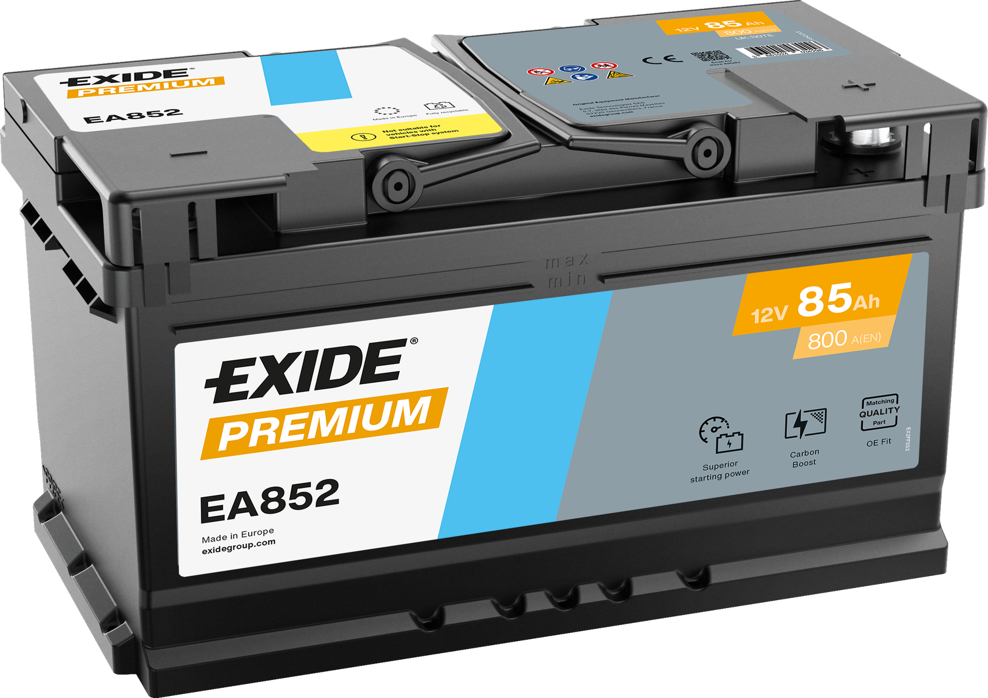 Exide Premium EA852 85 Ah - Bilbatteri | Startbatteri - Volvo - Ford - Saab - Toyota - Audi - BMW - Opel - Renault