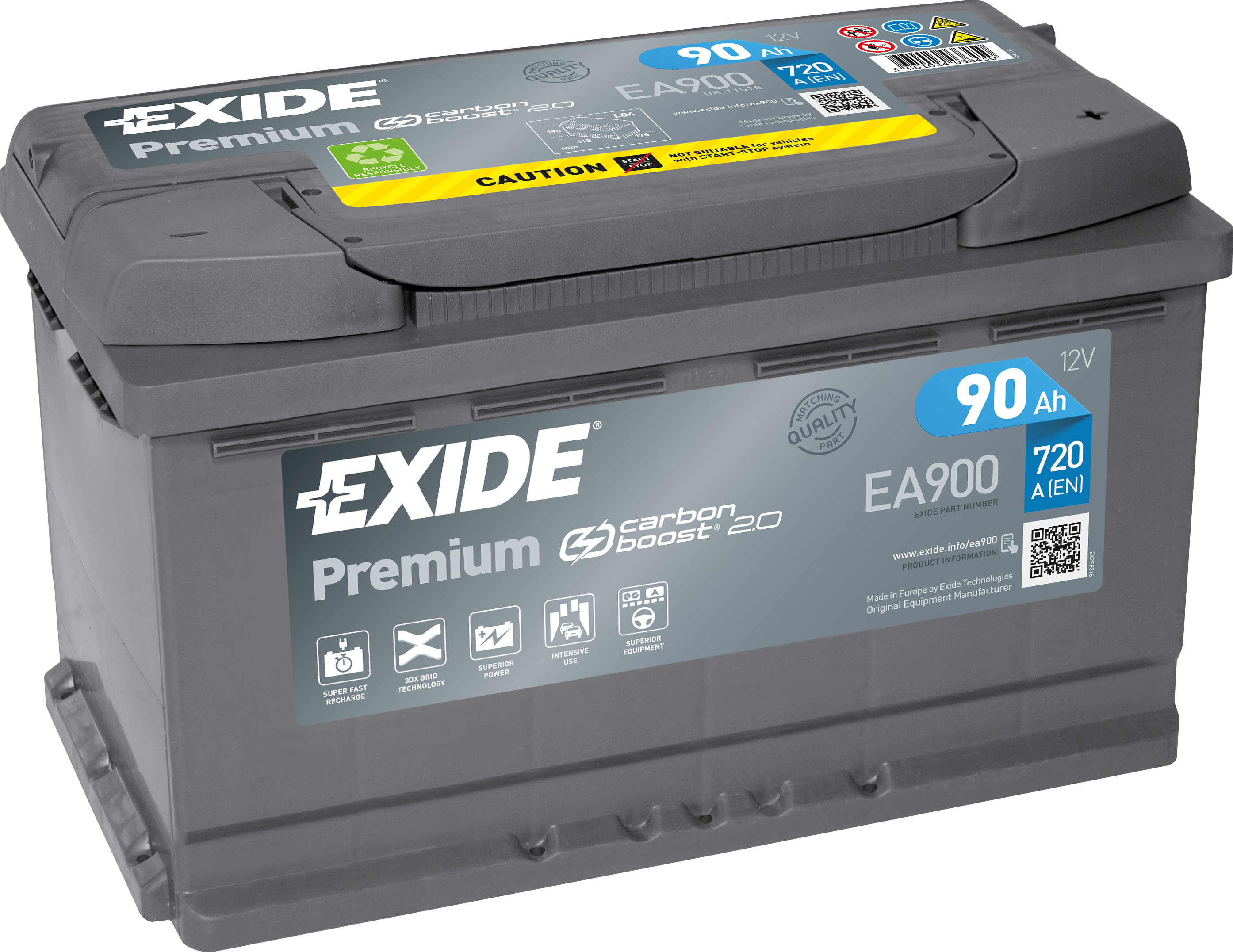 Exide Premium EA900 90 Ah - Bilbatteri / Startbatteri - Volvo - VW - Audi - Toyota - Renault - BMW - Kia - Skoda