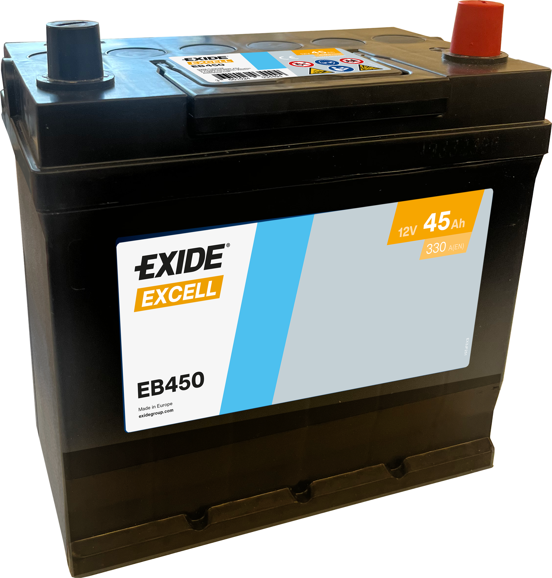 Exide Excell EB450 45 Ah - Bilbatteri | Startbatteri - Kia - Mini - Saab - Honda - Hyundai - Renault - Suzuki - Peugeot