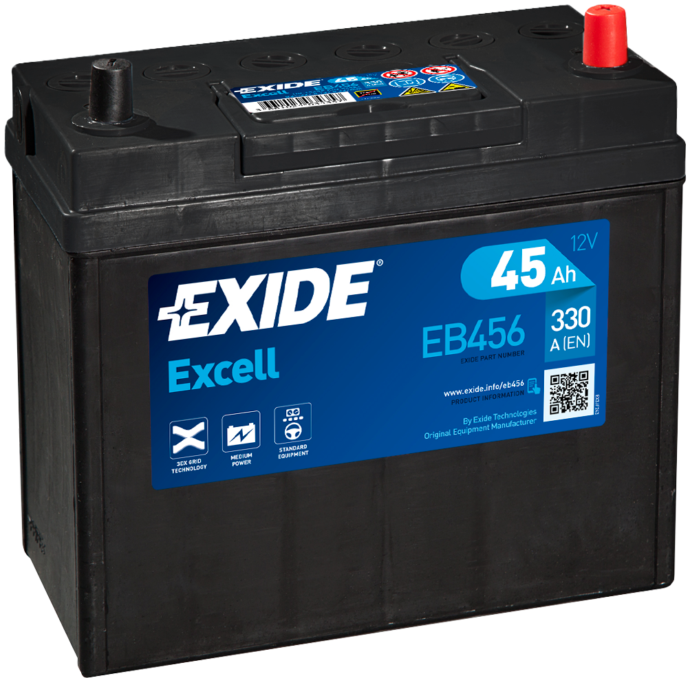 Exide Excell EB456 45 Ah - Bilbatteri | Startbatteri - Toyota - Honda - Suzuki - Kia - Nissan - Lexus - Mazda - Subaru