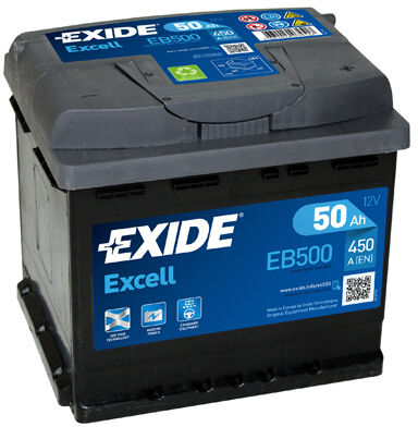 Exide Excell EB500 50 Ah - Bilbatteri | Startbatteri - VW - Toyota - Renault - Skoda - Peugeot - Kia - Citroen - Nissan
