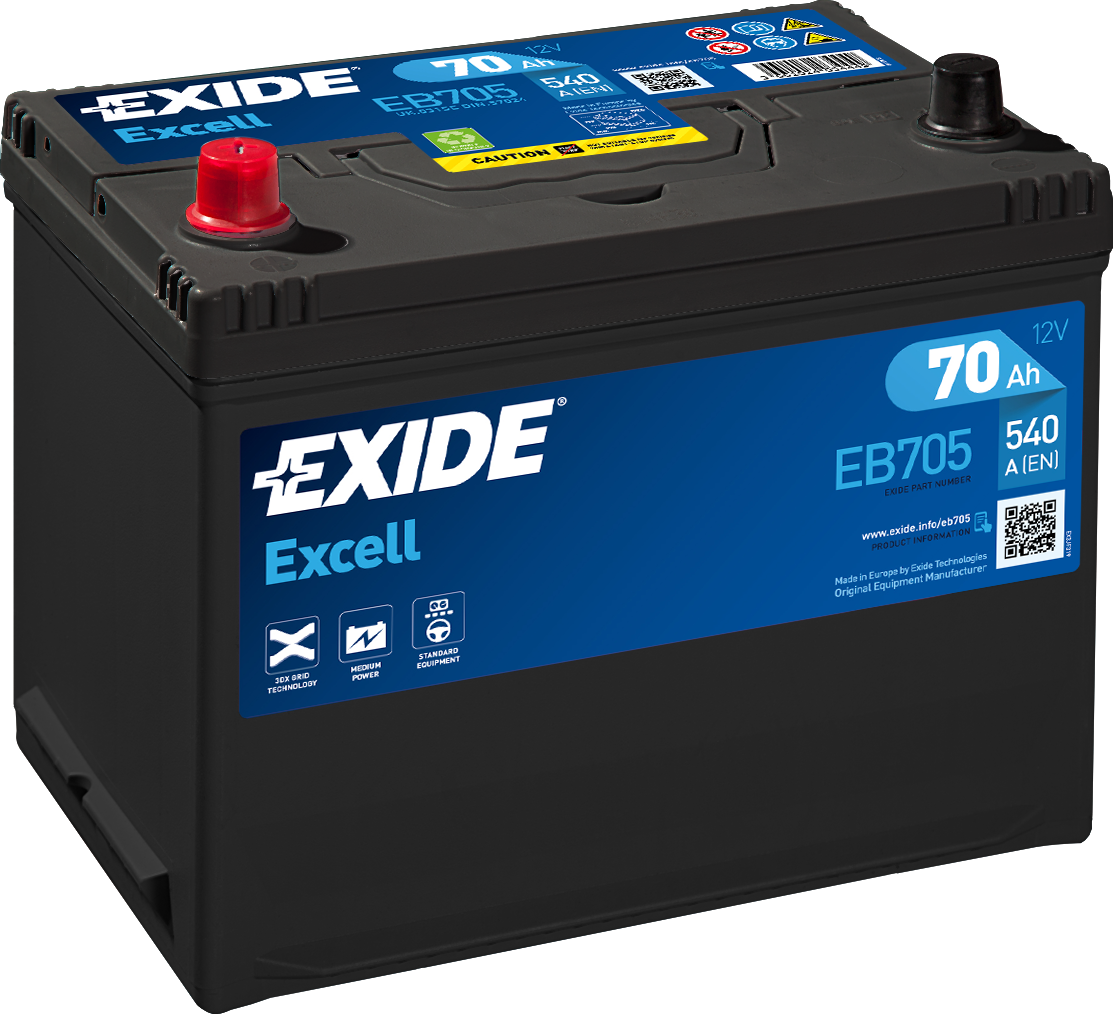 Exide Excell EB705 70 Ah - Bilbatteri / Startbatteri - Volvo - Toyota - Kia - Mitsubishi - Subaru - Nissan - Jeep - Land-rover - OE 5600X6