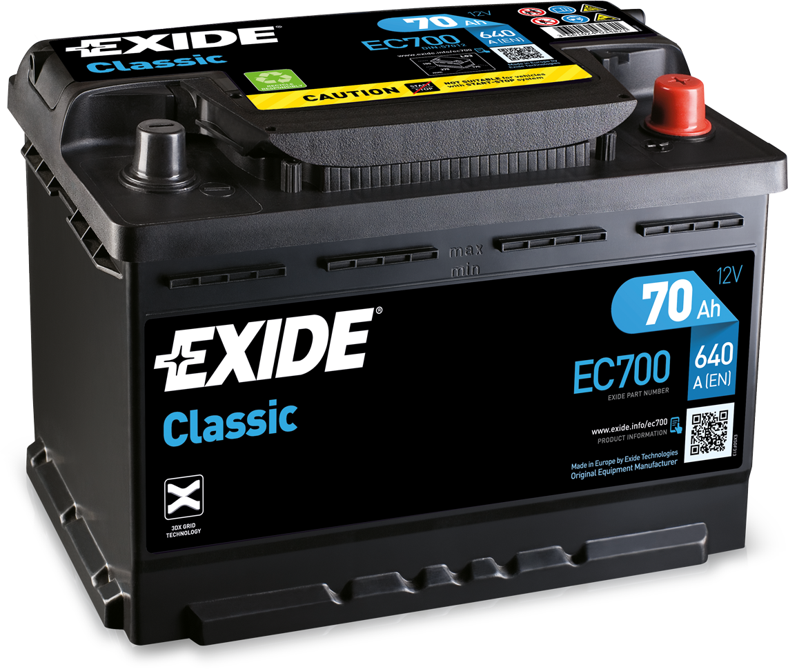 Exide Classic EC700 70 Ah - Bilbatteri / Startbatteri - Volvo - VW - Renault - Fiat - Saab - Seat - Citroen - Toyota