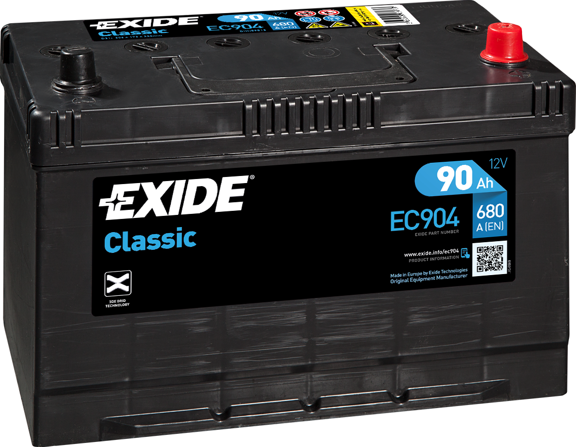 Exide Classic EC904 90 Ah - Bilbatteri / Startbatteri - Toyota - Nissan - Mazda - Suzuki - Mitsubishi - Lexus - Ssangyong - Daewoo - OE 01579A112K