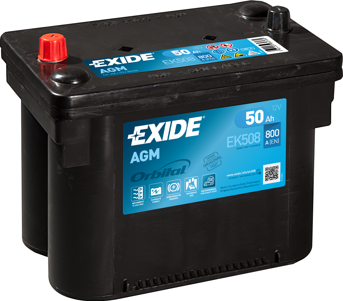 Exide AGM EK508 Start-Stop 50 Ah - Bilbatteri / Startbatteri - Jeep - Chrysler - Fiat - Dodge - Isuzu - Infiniti - OE 71771428,2132202