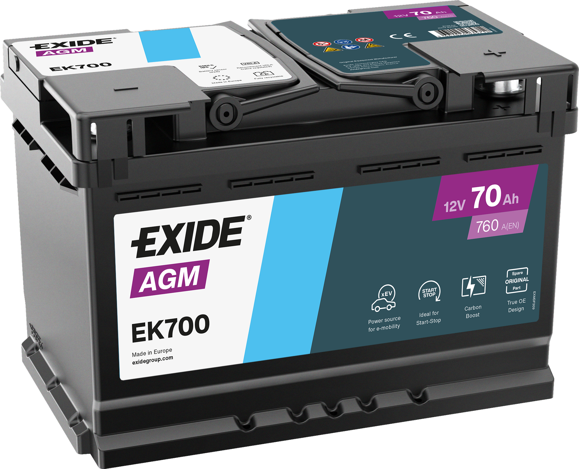 Exide AGM EK700 Start-Stop 70 Ah - Bilbatteri | Startbatteri - Volvo - VW - Mercedes - Audi - Renault - Skoda - BMW - Peugeot