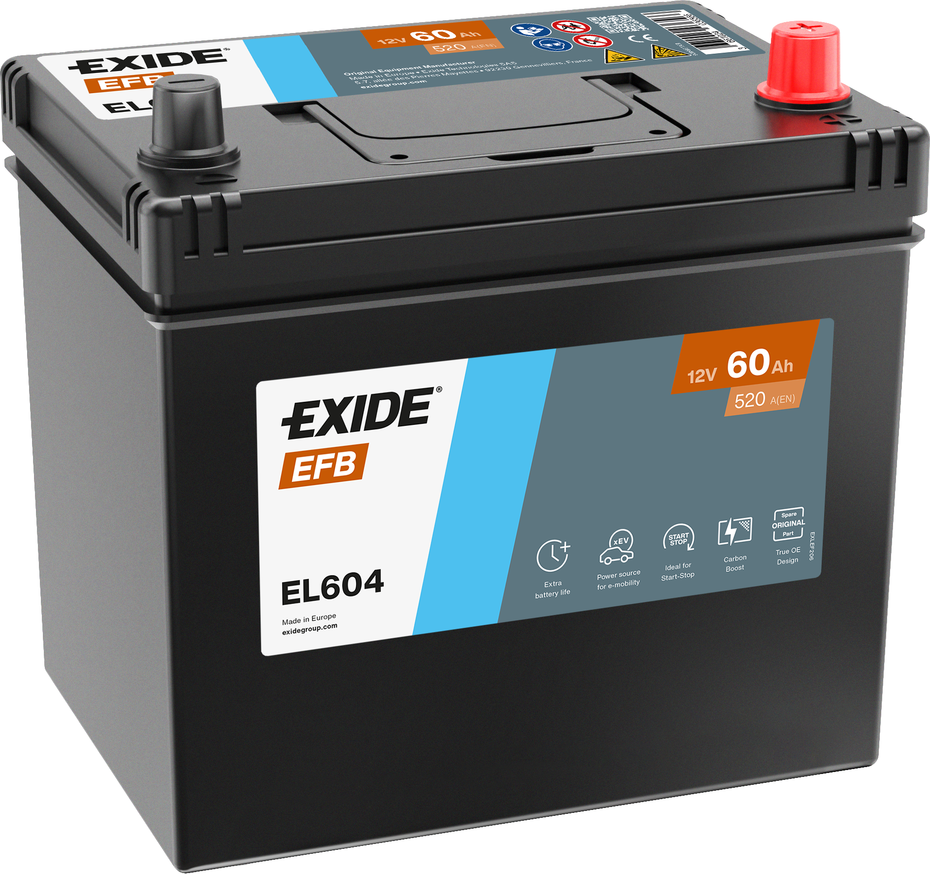 Exide EFB EL604 Start-Stop 60 Ah - Bilbatteri | Startbatteri - Toyota - Subaru - Mazda - Nissan - Mitsubishi - Renault - Infiniti