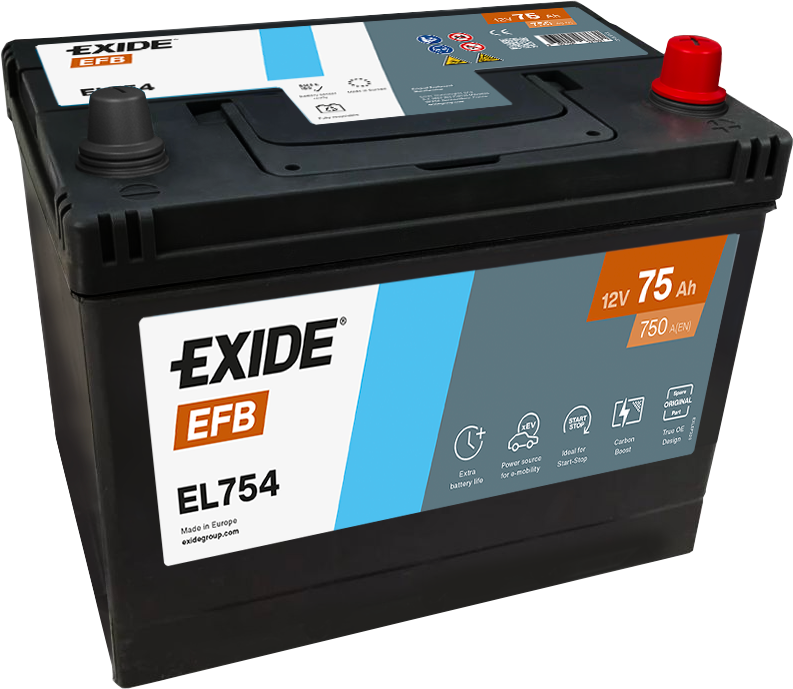 Exide EFB EL754 Start-Stop 75 Ah - Bilbatteri | Startbatteri - Toyota - Hyundai - Kia - Nissan - Subaru - Mazda - Mitsubishi - Honda