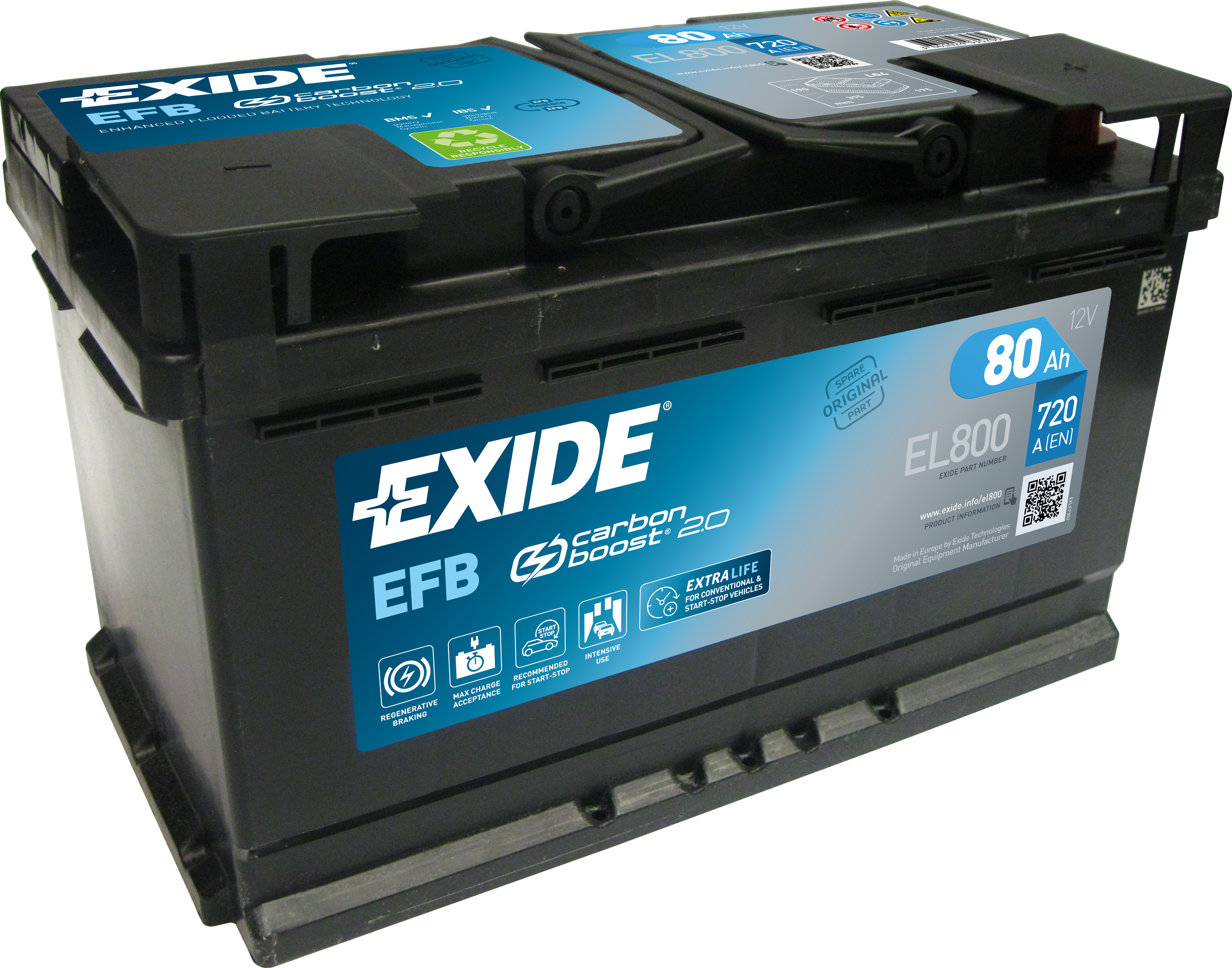 Exide EFB EL800 Start-Stop 80 Ah - Bilbatteri / Startbatteri - Toyota - Mini - VW - Opel - Nissan - BMW - Seat - Alfa romeo