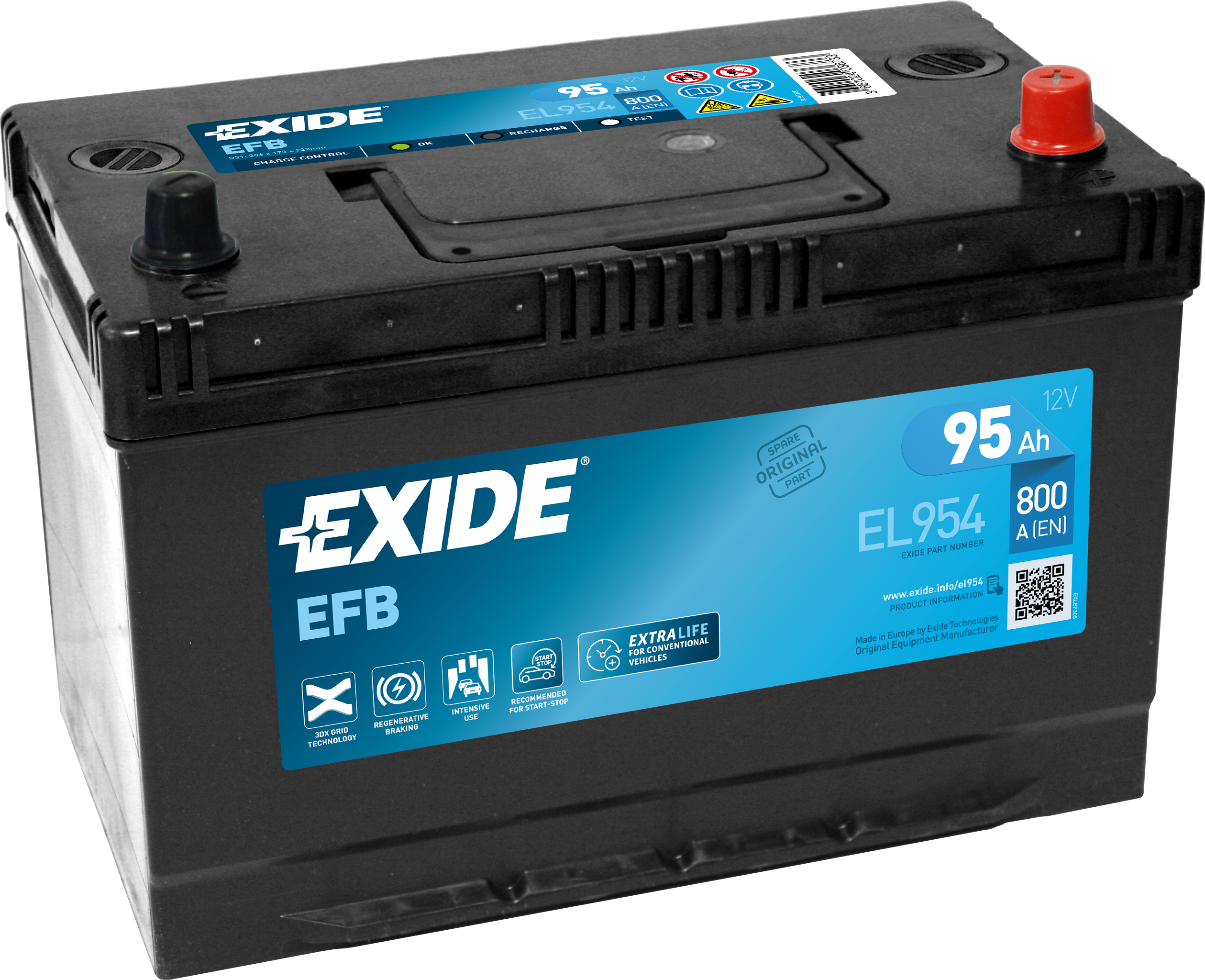 Exide EFB EL954 Start-Stop 95 Ah - Bilbatteri / Startbatteri - Toyota - Mitsubishi - Mazda - Citroen - Hyundai - OE 51832154,505326740,288000R090