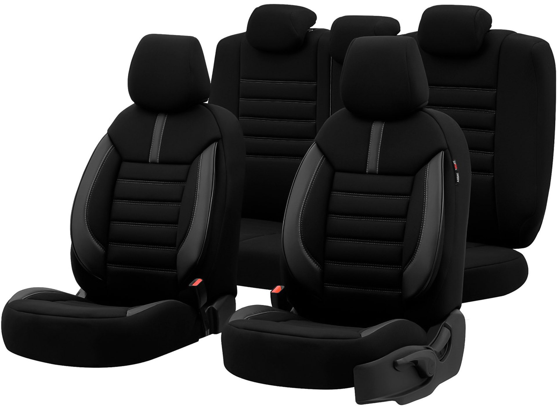 Stoff/lær bilbekledning OtoM Limited Black + grå sømmer - 11-stykker -