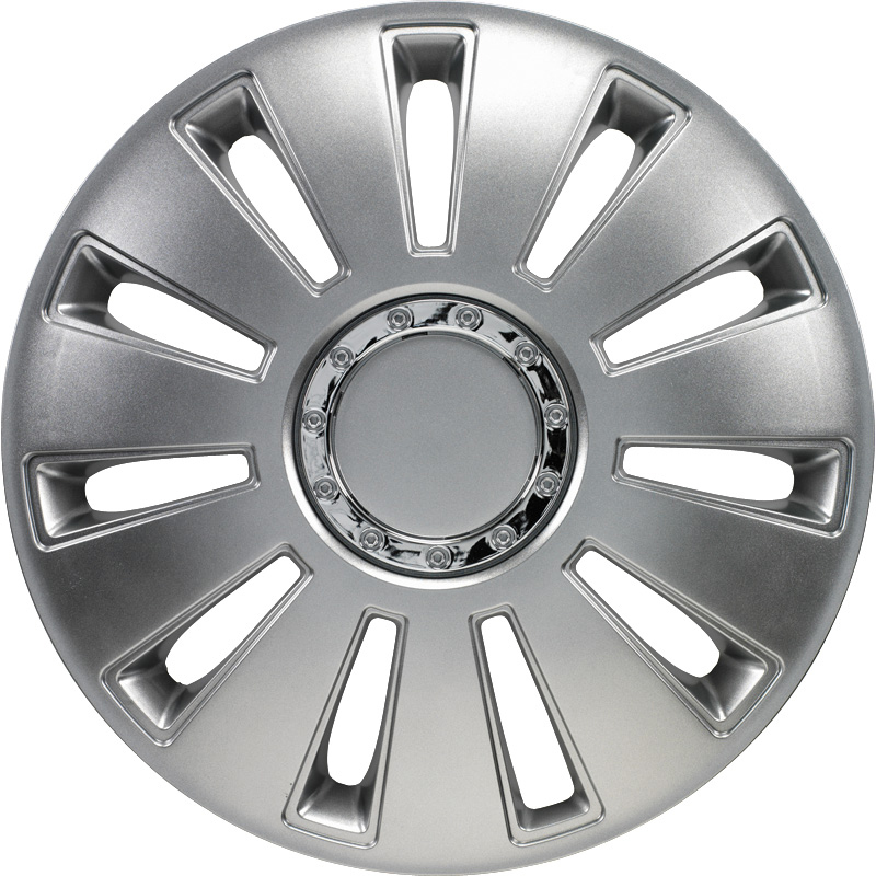 Navkapslar / hjulsidor set Silverstone Pro 17 tum silver + kromring