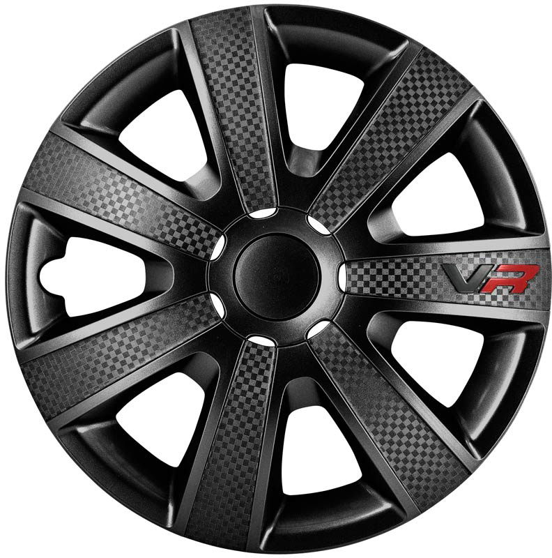 Navkapslar / hjulsidor set VR 15 tum svart/kol-look/logotyp