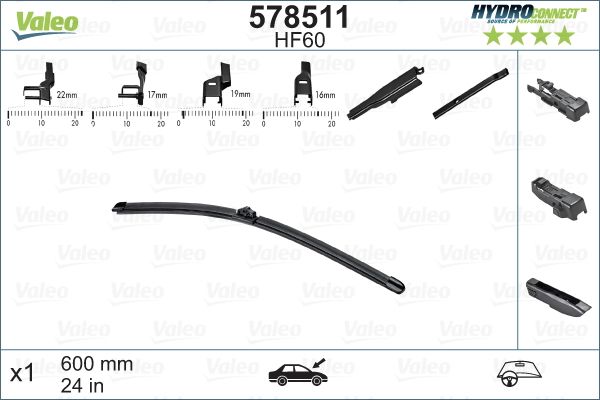 VALEO Torkarblad HYDROCONNECT 578511 - Audi - BMW - Fiat - Kia - Mercedes - Renault - Skoda - VW