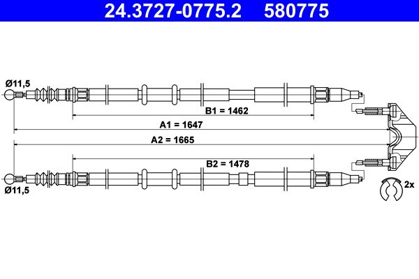 ATE Handbromsvajer 24.3727-0775.2 - Opel - Astra. Vauxhall - Astra