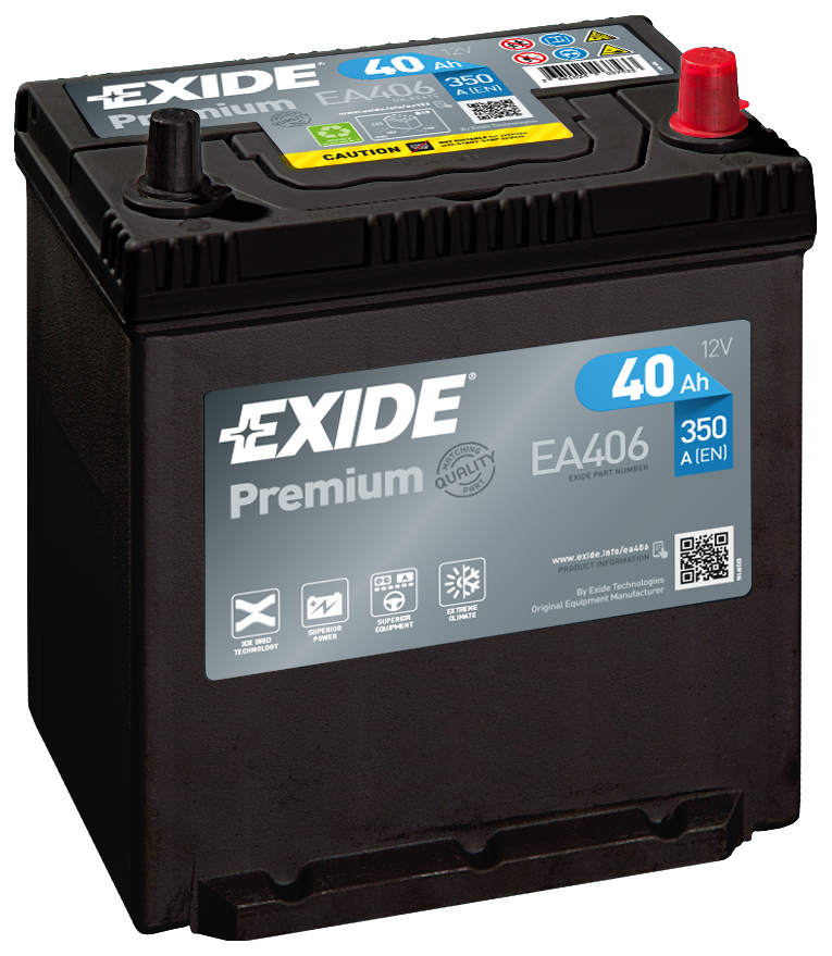 Exide Premium EA406 40 Ah - Bilbatteri | Startbatteri - Toyota - Honda - Hyundai - Nissan - Kia - Tesla - Suzuki - Lexus