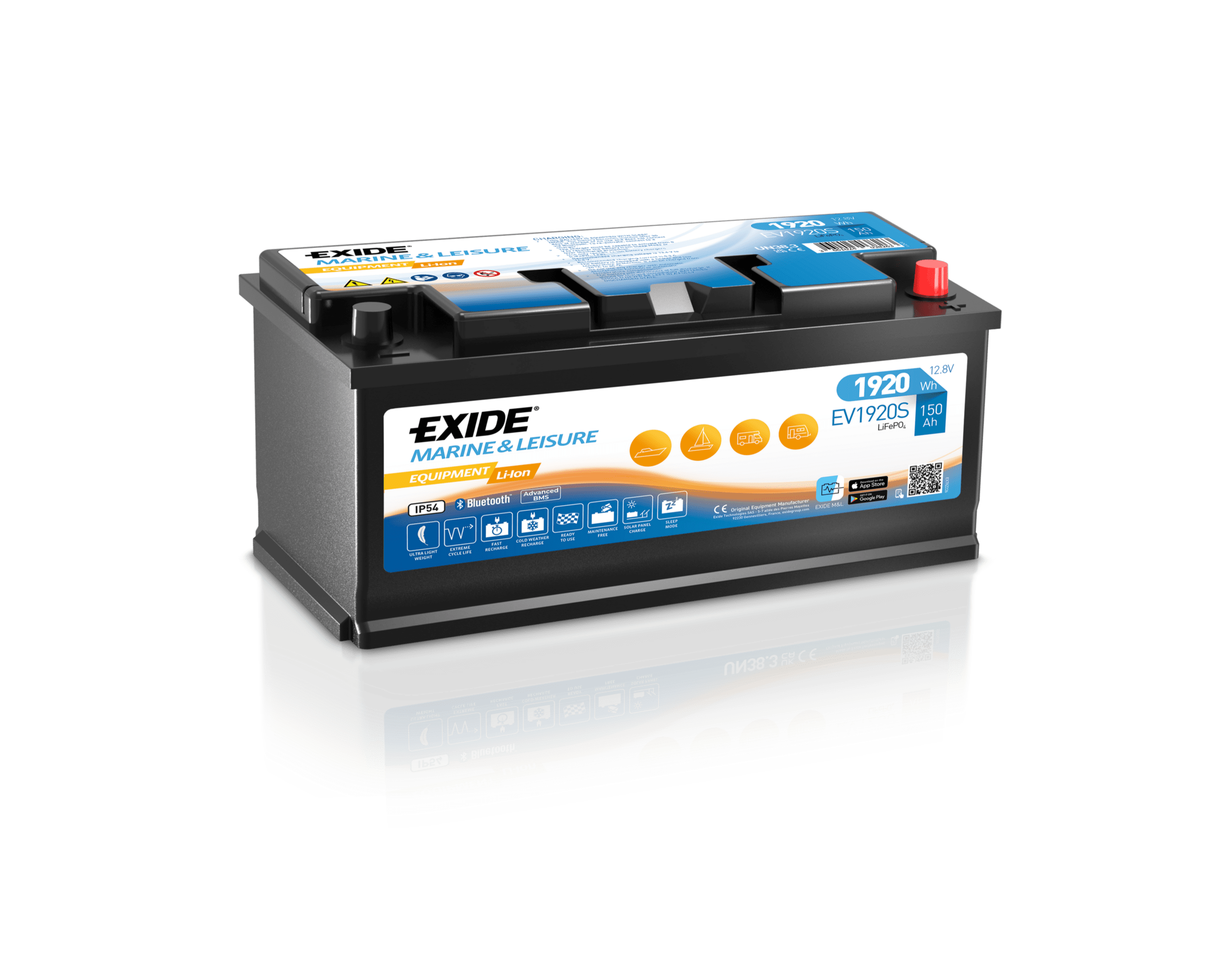 Exide fritids/marinbatteri Litium 150 Ah, 12 V, EV1920S