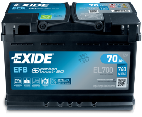Exide EFB EL700 Start-Stop 70 Ah - Bilbatteri / Startbatteri - Volvo - VW - Toyota - Renault - Skoda - Peugeot - Ford - Opel