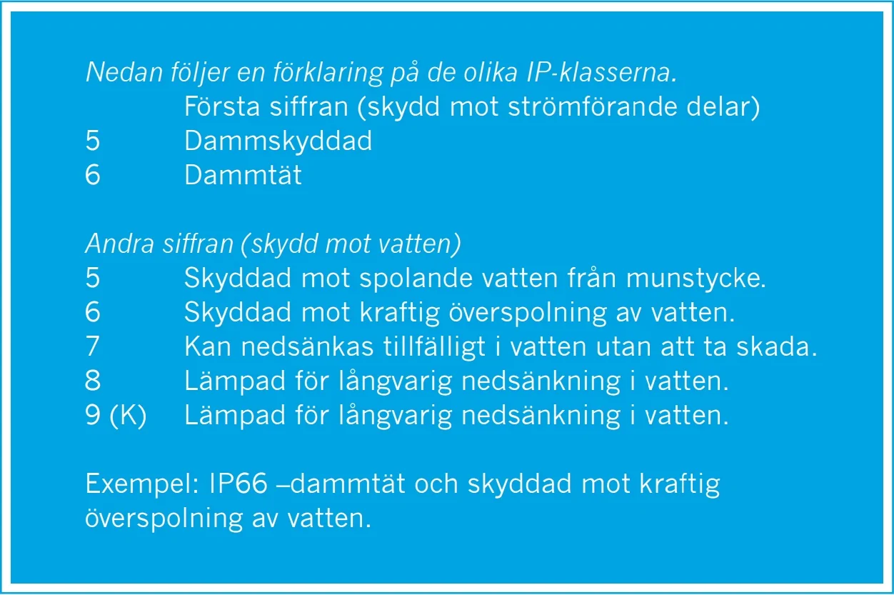 IP-klasser för extraljus
